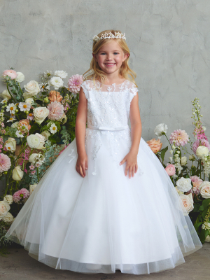 Girl's Dress Style 5893 - Cascading Lace Bodice and Skirt with Thin Satin Sash