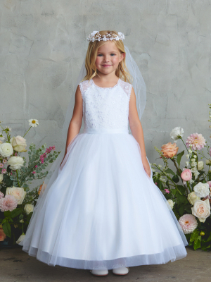 Girl's Dress Style 5906 - Lace Bodice Dress with Soft Mesh Skirt