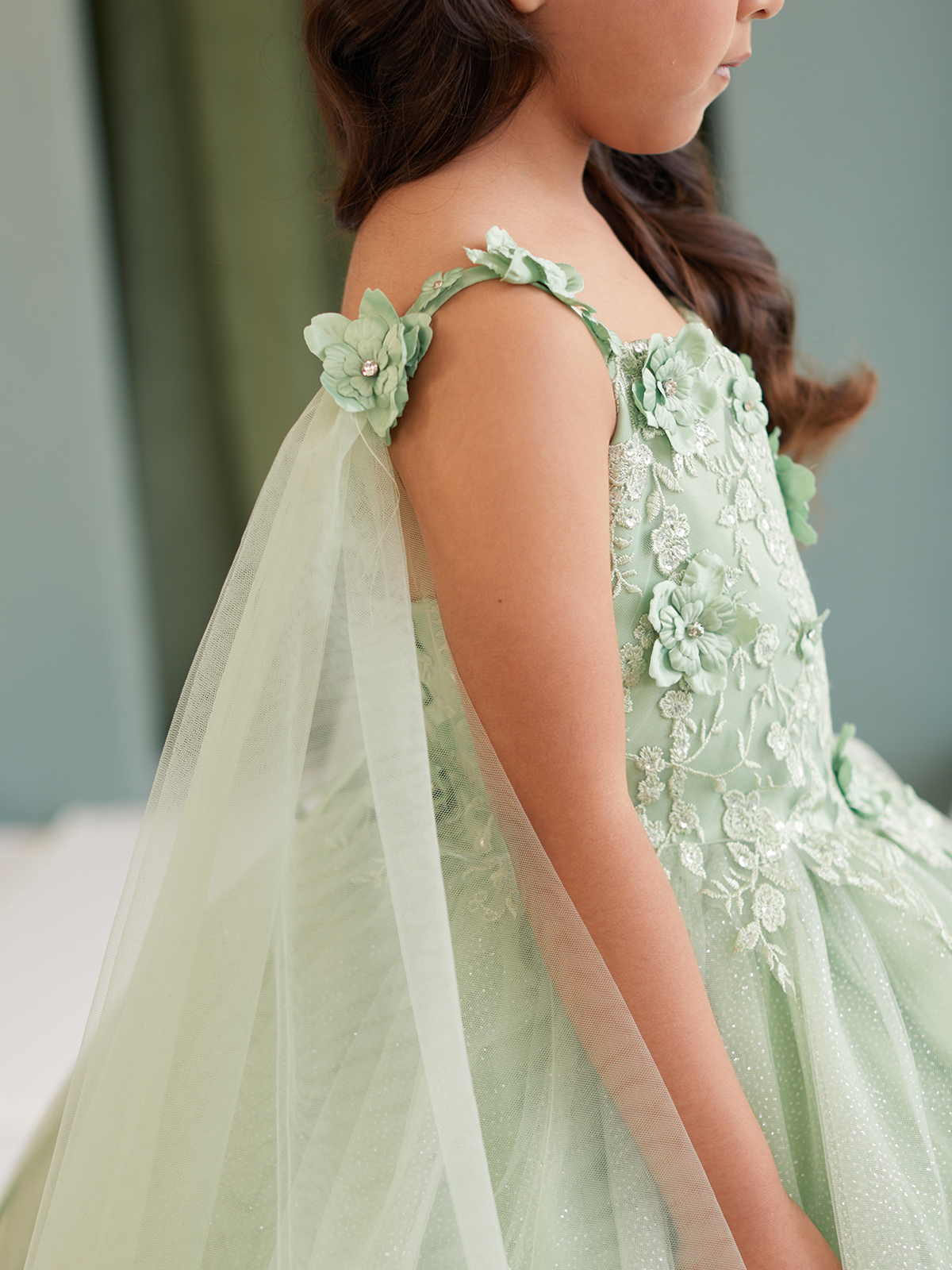 TT_7040SG - Sage 3D Floral Dress with Detachable Cape - New Items - Flower Girl Dresses - Flower Girl Dress For Less TT_7040SG - Sage 3D Floral Dress with Detachable Cape - New Items - Flower Girl Dresses - Flower Girl Dress For Less