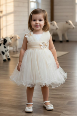 Girls Dress Style 9187B - Champagne Baby Butterfly Blossom Tulle Dress