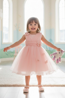 Girls Dress Style 9187B - Peach Baby Butterfly Blossom Tulle Dress