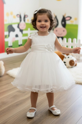 Girls Dress Style 9187B - White Baby Butterfly Blossom Tulle Dress