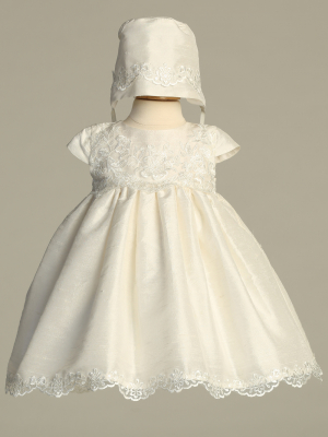 Girls Christening Dress Style CALISTA - Raw Silk Dress with Embroidered Tulle & Sequin Lace