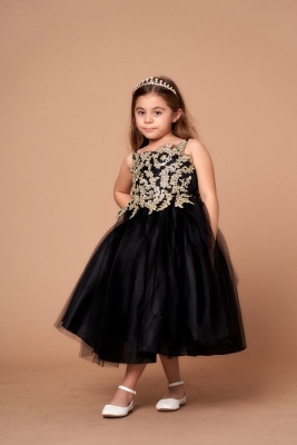 Girls Dress Style D778 - BLACK - Embroidered Bodice with Tulle Skirt
