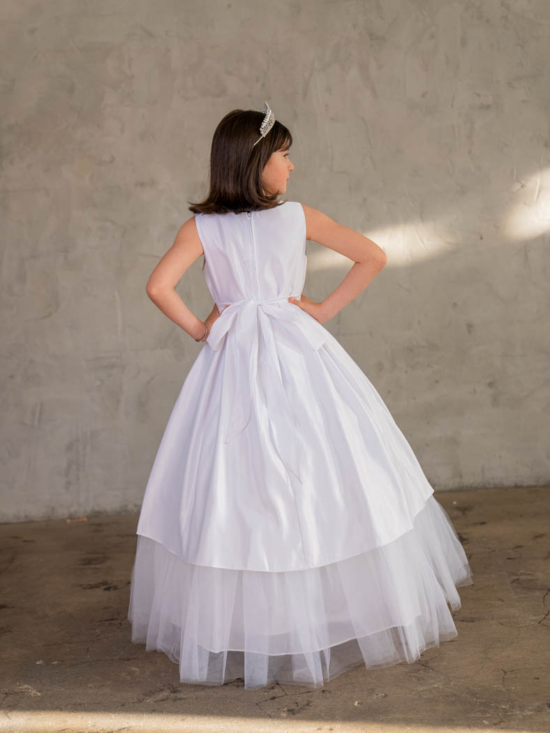CA_D824 - White Satin and Tulle Dress with Rhinestone Waist Detail - New Items - Flower Girl Dresses - Flower Girl Dress For Less CA_D824 - White Satin and Tulle Dress with Rhinestone Waist Detail - New Items - Flower Girl Dresses - Flower Girl Dress For Less