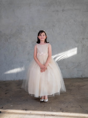 Champagne Tulle Dress with Floral Details
