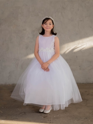 Off White Tulle Dress with Floral Details
