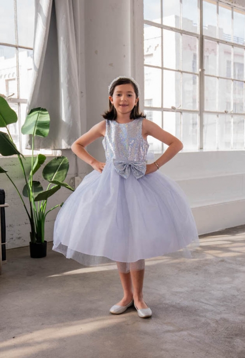 CA D832 SV Silver Dress with Sequin Bodice and Tulle Skirt See All Dresses Flower Girl Dresses Flower Girl Dress For Less