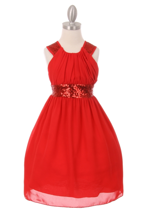 CC_5004RD - Girls Dress Style 5004- RED Sleeveless Chiffon and Sequin Dress  with Cross Back - Girls Birthday Dresses 6mth- size 18 - Flower Girl Dresses  - Flower Girl Dress For Less