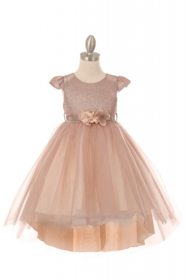 Girls Dress Style 5072 - Short Sleeved High Low Dress in Blush