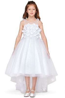 White Floral Lace and Pearl High Low Dress