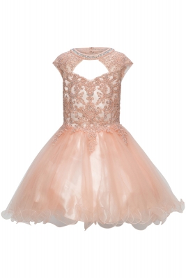 Blush Stone Adorned Halter and Cap Sleeve Dress
