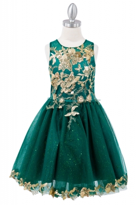 Hunter and Gold Sequin Glittered Tulle Dress