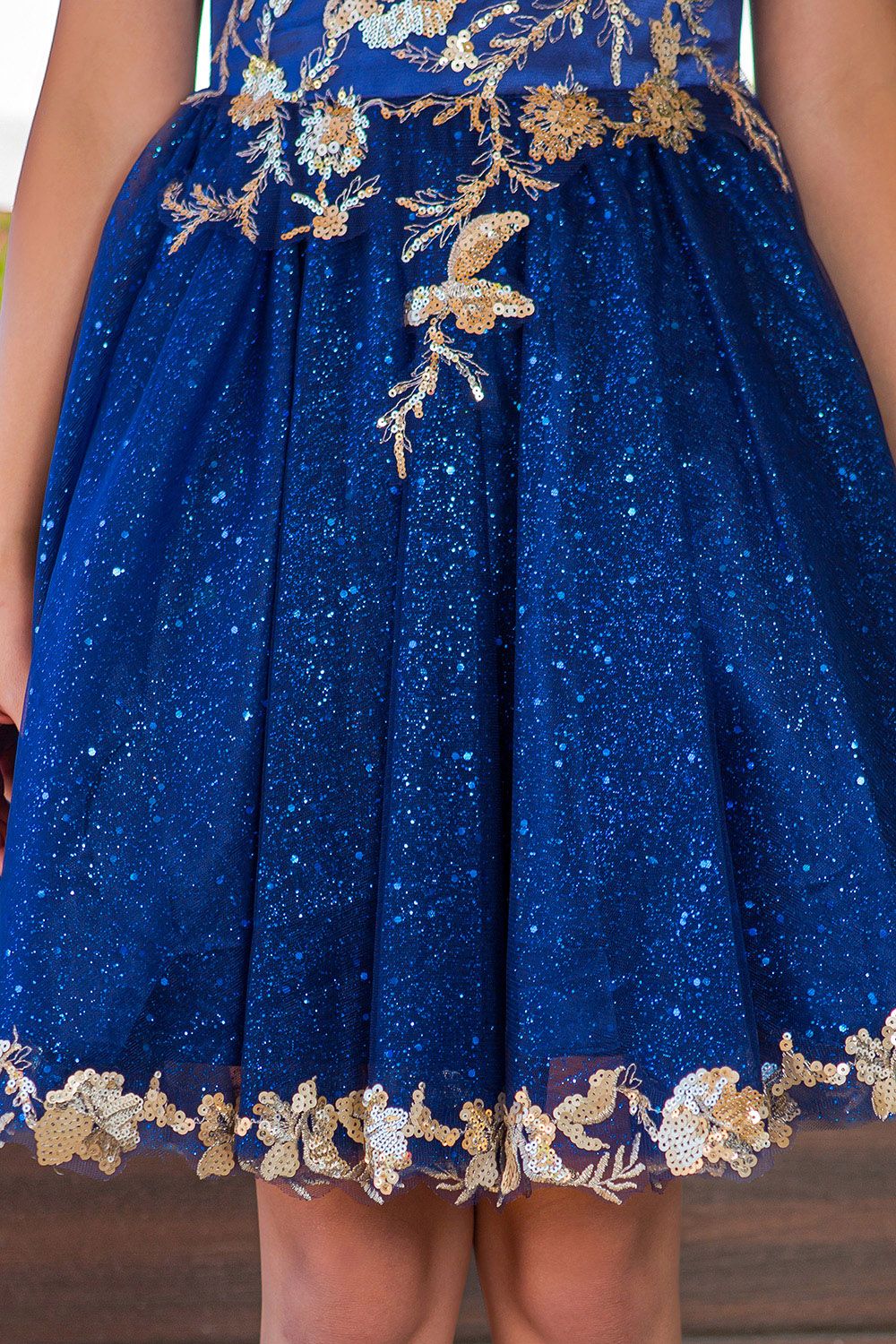 CC_5121NV - Navy and Gold Sequin Glittered Tulle Dress - Cinderella Couture  - Flower Girl Dresses - Flower Girl Dress For Less