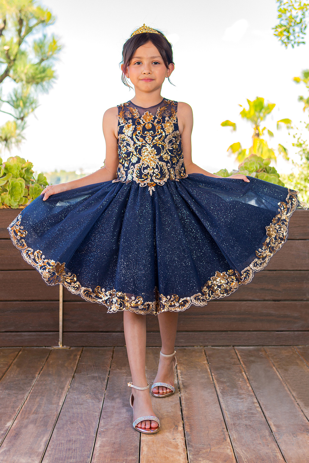 Framed flower lace dress (Navy)