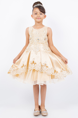 Champagne Satin Dress with Crochet Lace Details