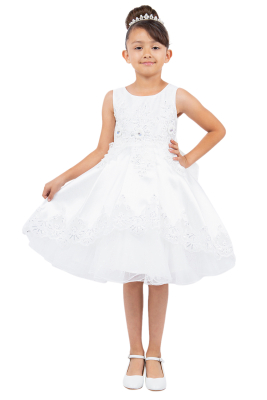 Off White Satin Dress with Crochet Lace Details