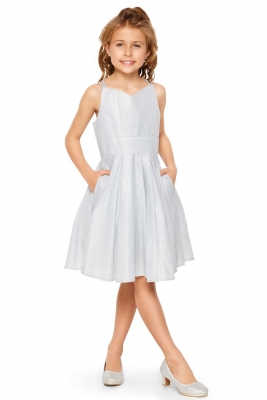 Silver Metallic Double Strap Dress with Spaghetti Back Closure
