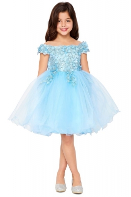 Blue Short Sleeve Embellished Short Party Dress
