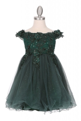 Hunter Green Short Sleeve Embellished Short Party Dress
