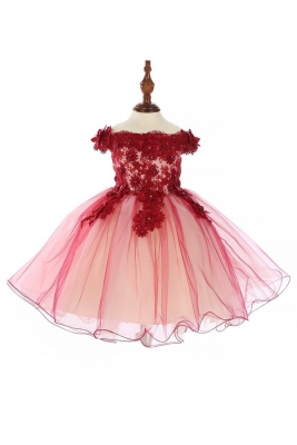 Burgundy Champagne Off Shoulder Dress with Floral Details
