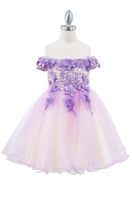 Lilac Off Shoulder Dress with Floral Details