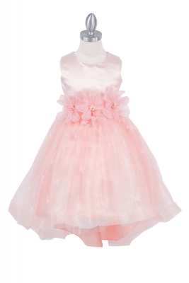 Blush Elegant Sleeveless Satin and Lace High Low Dress