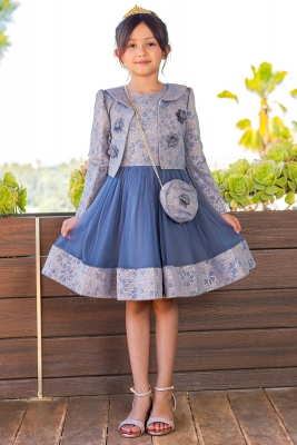 Royal Blue Elegant 3 Piece Jacquard Outfit