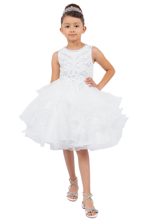 CC_9152_OW - Off White Beaded and Sequined Dress with Ruffled Tulle Skirt -  New Items - Flower Girl Dresses - Flower Girl Dress For Less