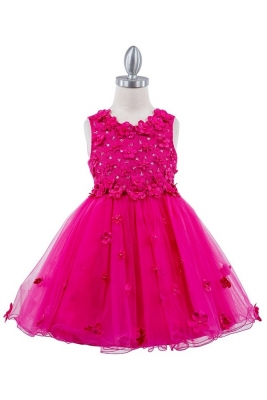 Fuchsia Dress with 3D Flower Details