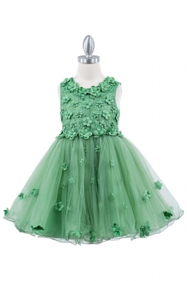 Sage Dress with 3D Flower Details