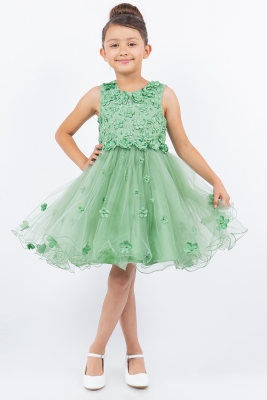 Sage Dress with 3D Flower Details