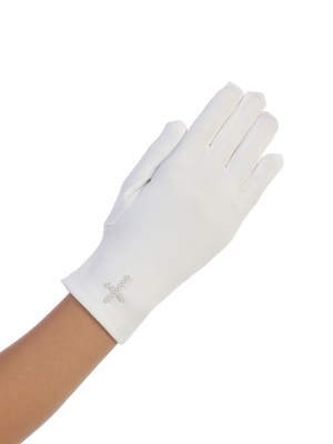 Matte Satin Glove with Pearl Cross Detailing