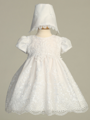 Girls Christening Dress Style GALE - Flower Embroidered Organza Dress Set