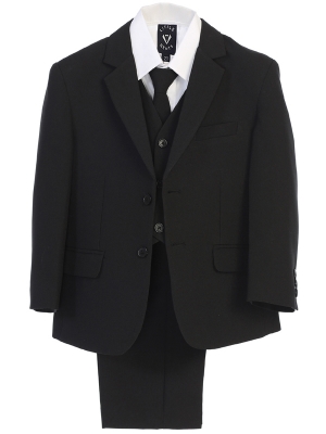 Boys 5 Piece Suit Set Style 3585- BLACK Two Button Boys 5 Piece Suit