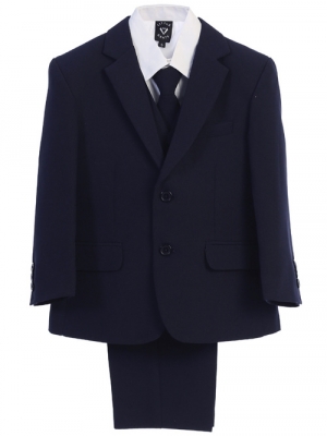 Boys 5 Piece Suit Set Style 3585- NAVY Two Button Boys 5 Piece Suit