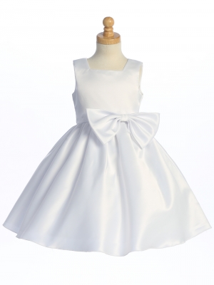 Style BL257 - White Satin Dress with Bow