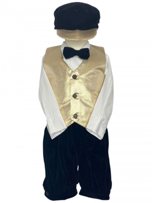 Gold Boys Set - Poly Metallic Vest with Velvet Knickers & Hat