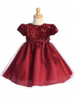 Burgundy Velvet Sequined and Glitter Tulle Dress