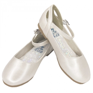 Patent Ivory Flats with Ankle Strap - Style ELSA