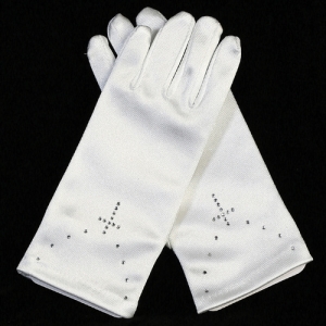 Short Satin Gloves with a Rhinestone Cross