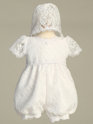 Baptism-Christening  - HAZEL - Lace Romper with Bonnet