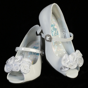 Girls Ballet Style NANCY- White Shoes with Pearl Bow Front