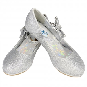 Silver Heeled Shoes with Bow Details - Style PEARL