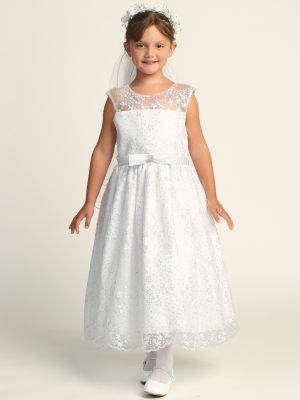 White Cap sleeve Embroidered Tulle Dress with Sequins - SP214