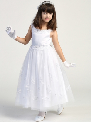 Style SP711 - Satin and Tulle Dress with Embroidered Appliques