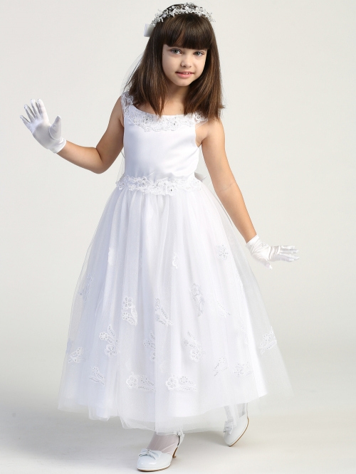 Style SP711 - Satin and Tulle Dress with Embroidered Appliques