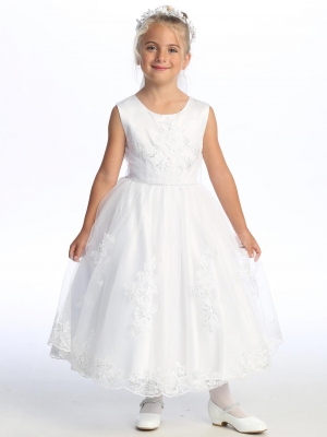 Sleeveless Satin Bodice Dress with Sequin Floral Details