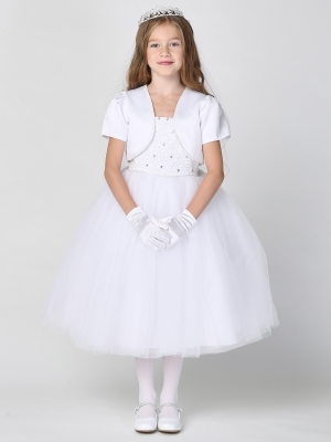 First Holy Communion-Flower Girl Style SP927- Shantung Tucked Bodice with Rhinestone Accents