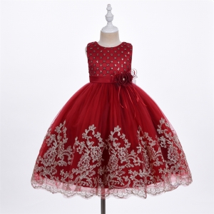Burgundy Embroidered Dress with Sequin and Floral Details